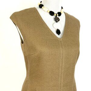Les Copains BVM SPA Tan Textured V Neck Sleeveless Linen Blend Dress Sz 42 (6)
